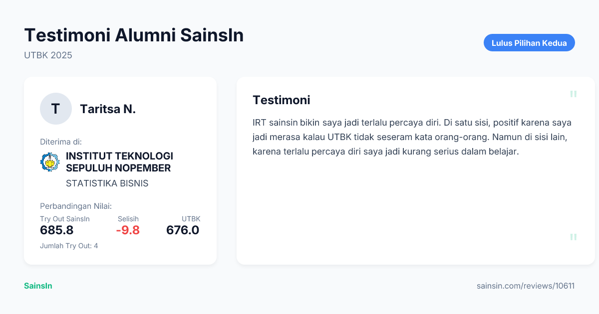 Cerita Taritsa Nor Zahra - UTBK 2025 | SainsIn