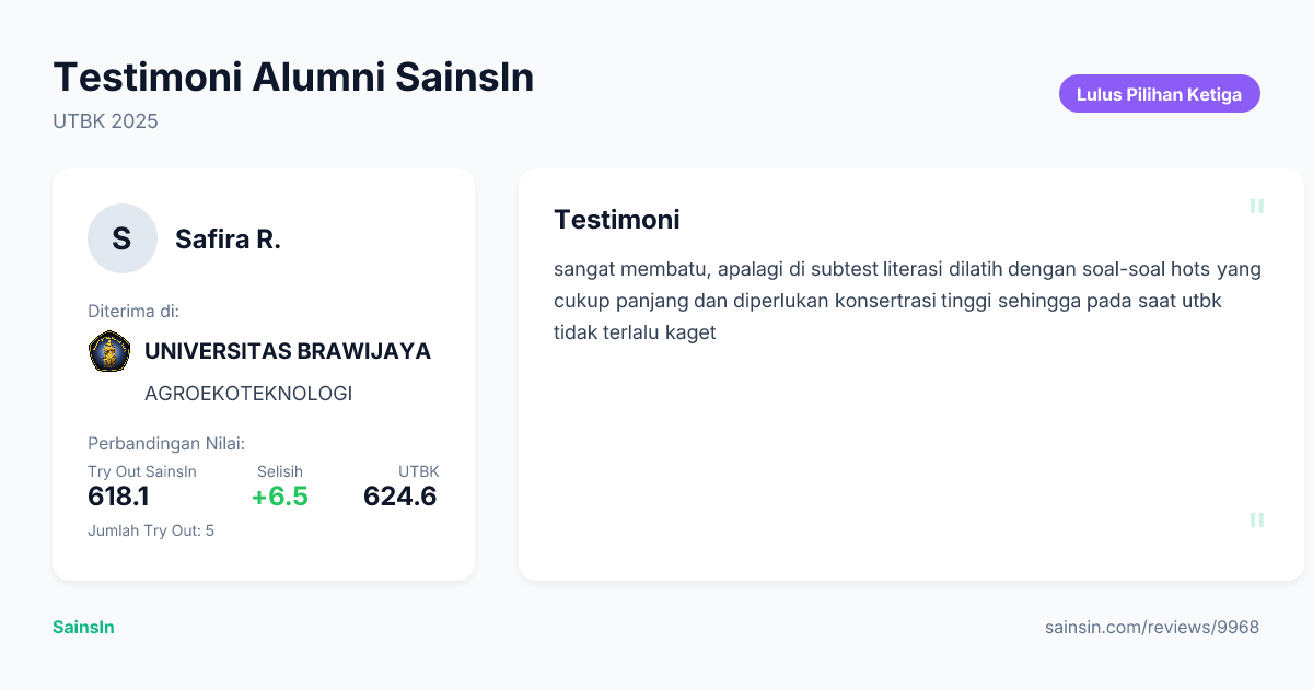 Cerita safira riskha - UTBK 2025 | SainsIn
